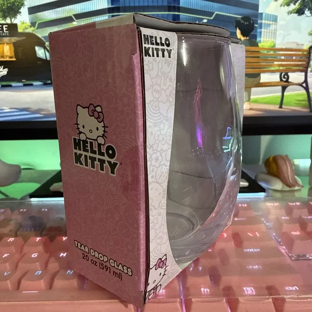 Hello Kitty Stemless Glass 20oz Clear Cup 2023 Pink Bow Sanrio Tear Drop